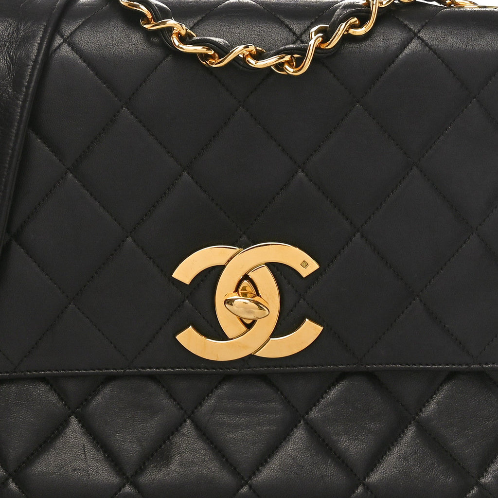 Lambskin Quilted Medium Square Flap Bag Black