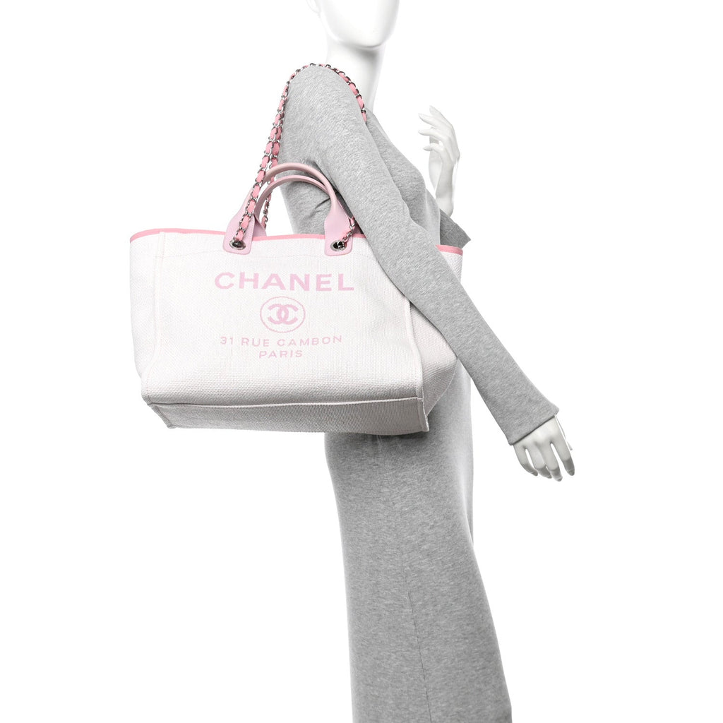 Woven Straw Raffia Medium Deauville Tote Pink