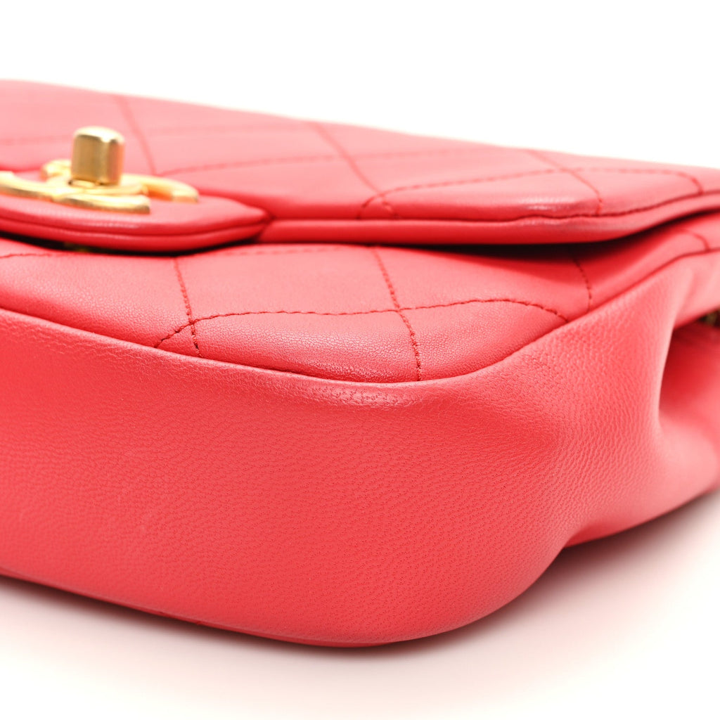 Lambskin Quilted Small Circular Handle Bag Brilliant Rouge