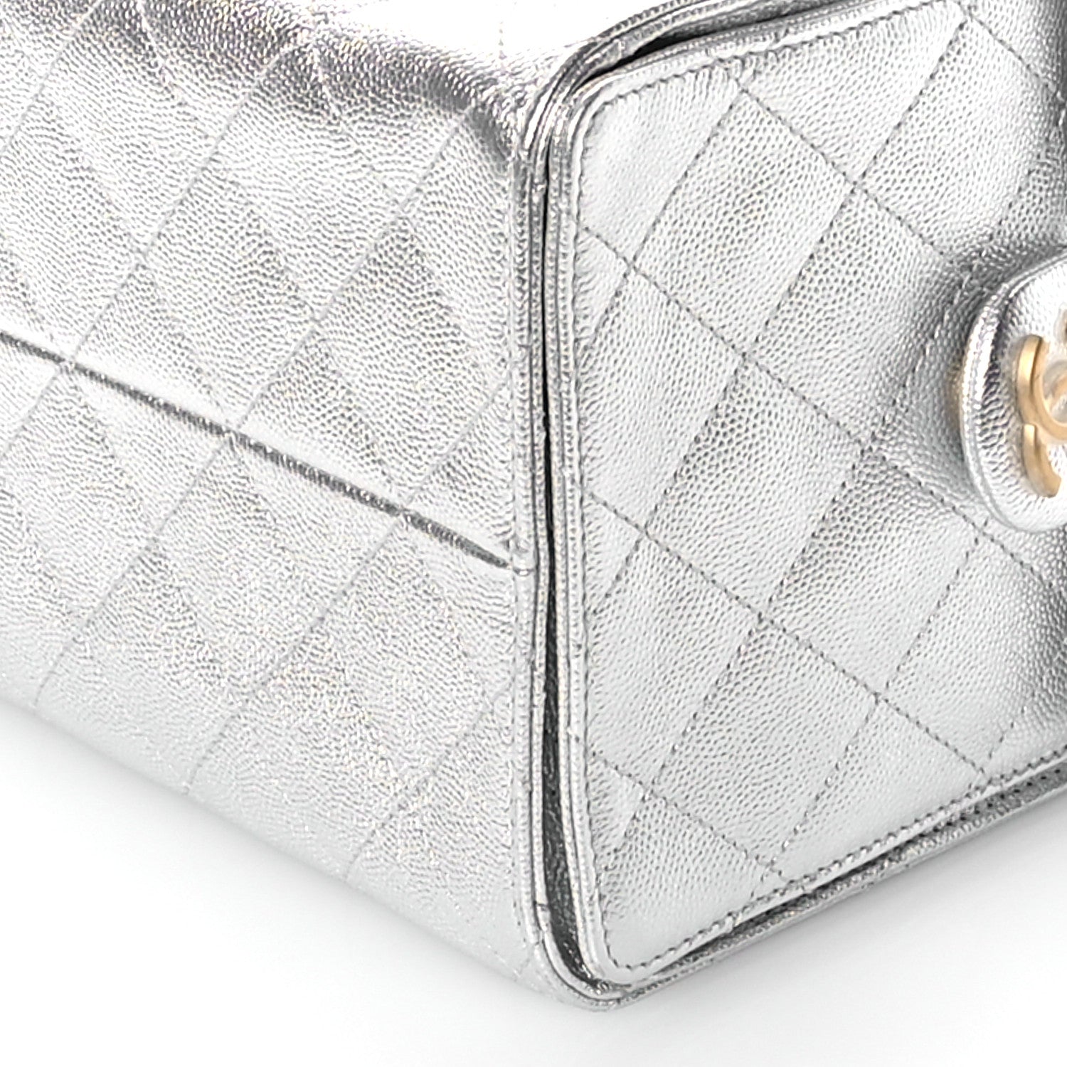 Metallic Caviar Quilted Medium Chanel 25 Handbag Silver