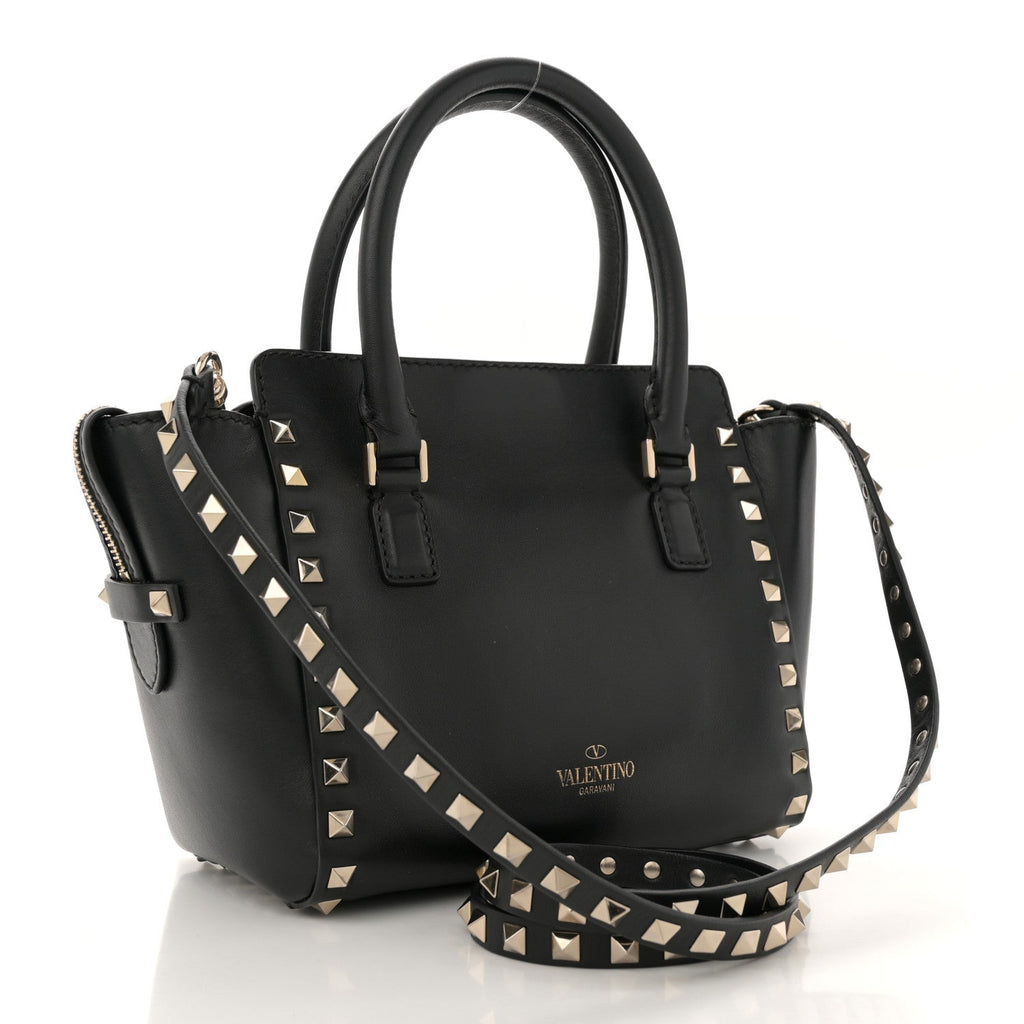 Vitello Mini Rockstud Double Handle Tote Black