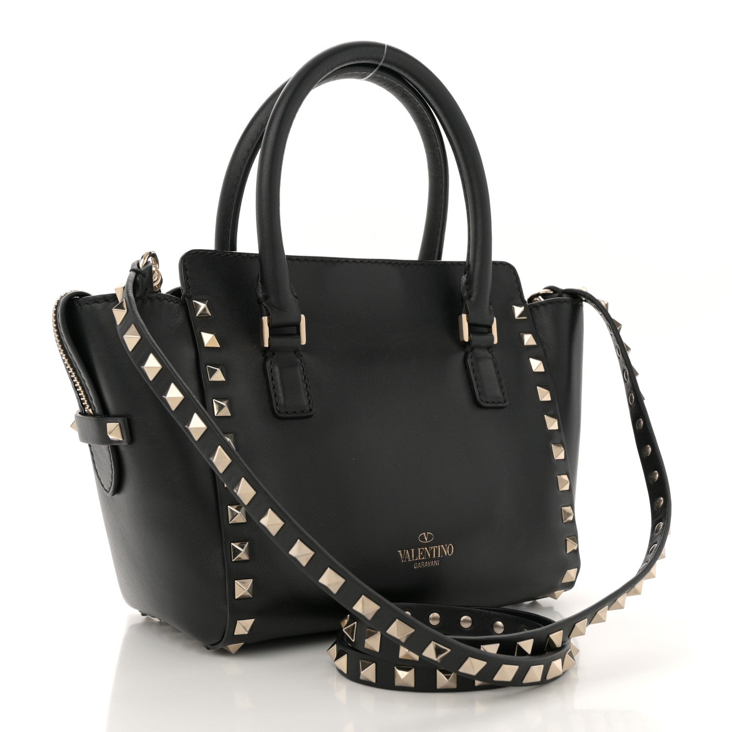Vitello Mini Rockstud Double Handle Tote Black