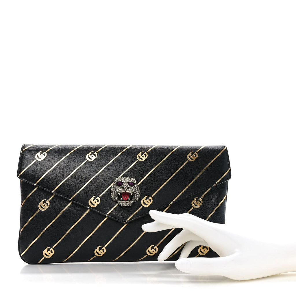 Calfskin Broadway GG Archive-P Envelope Clutch Black