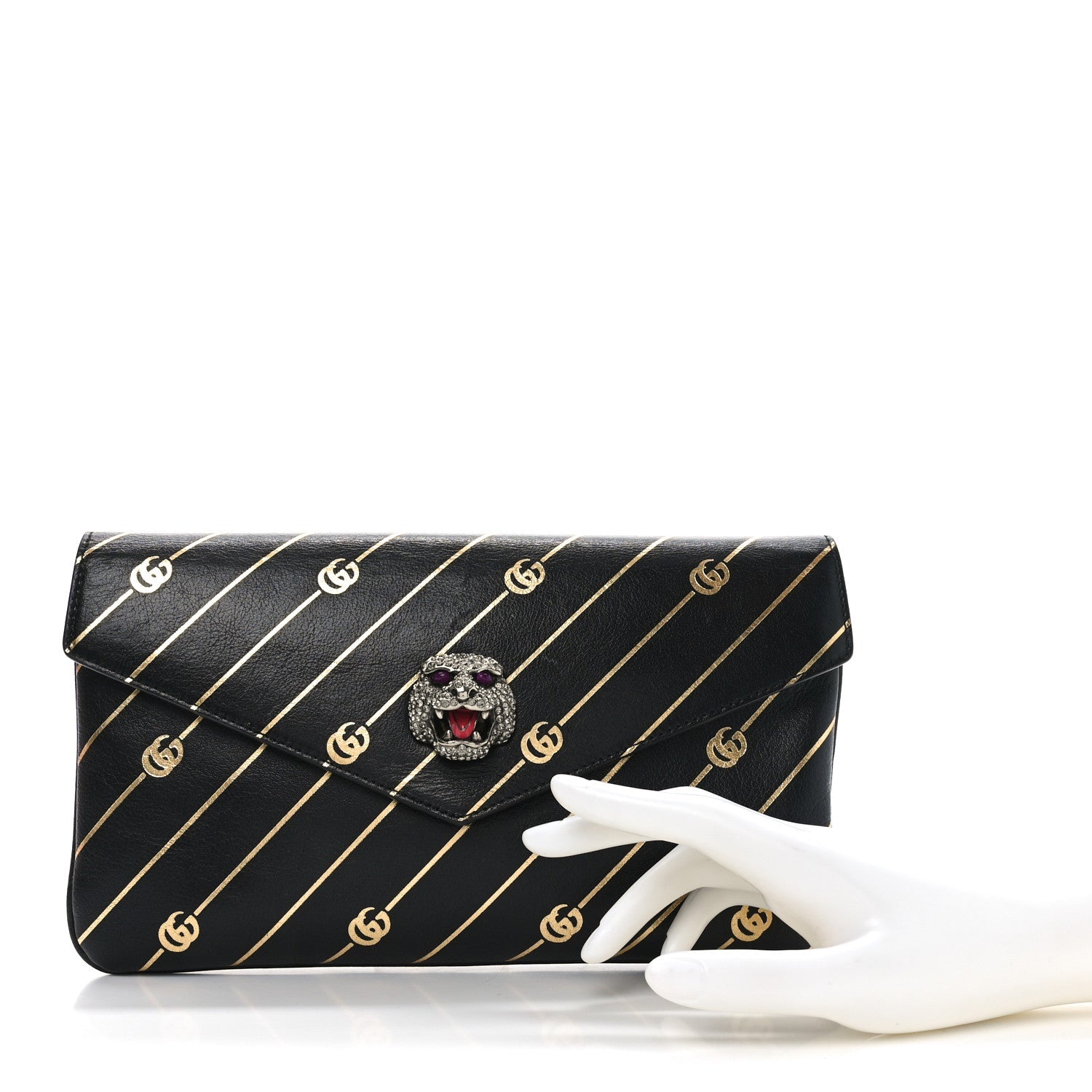 Calfskin Broadway GG Archive-P Envelope Clutch Black
