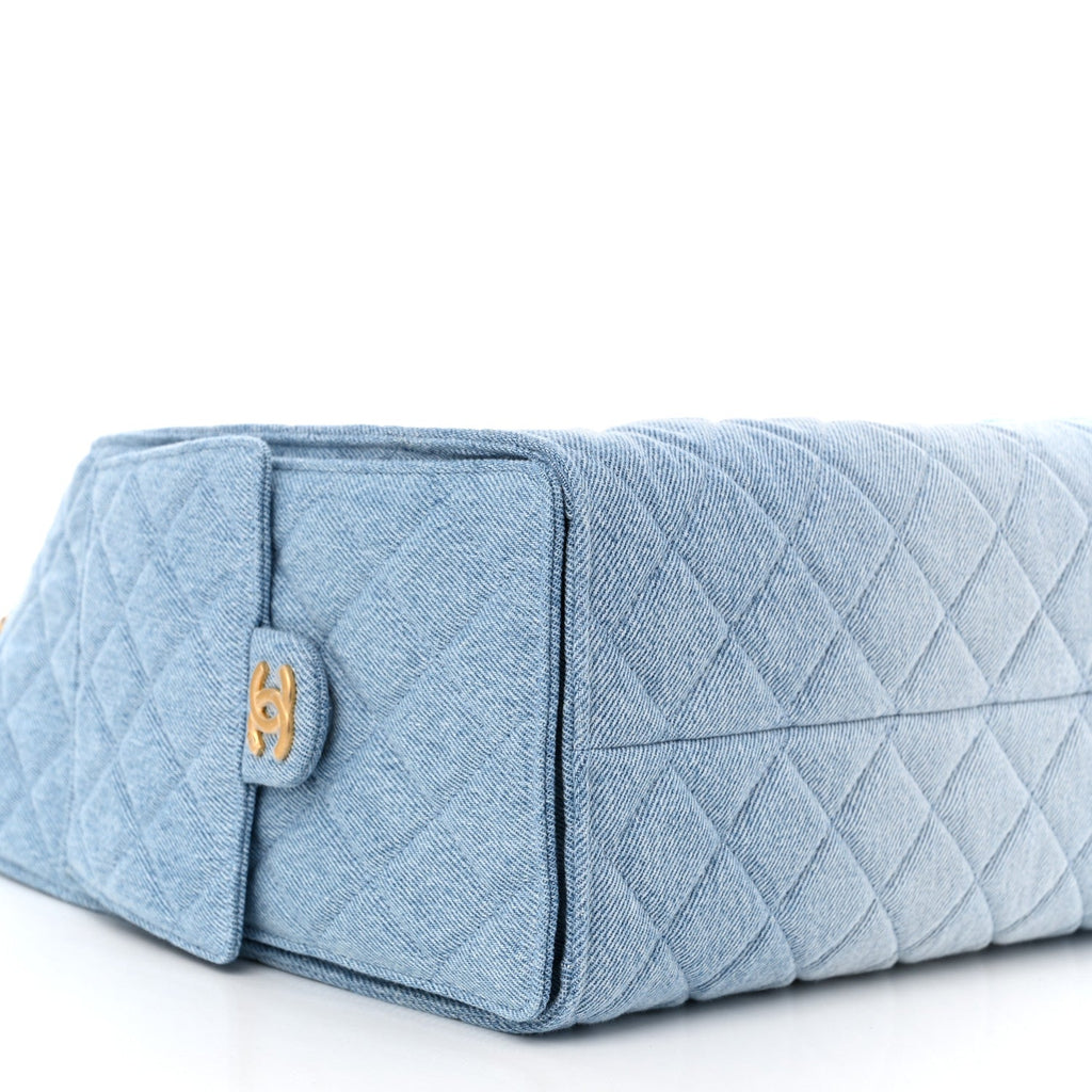 Washed Denim Quilted Medium Chanel 25 Handbag Blue
