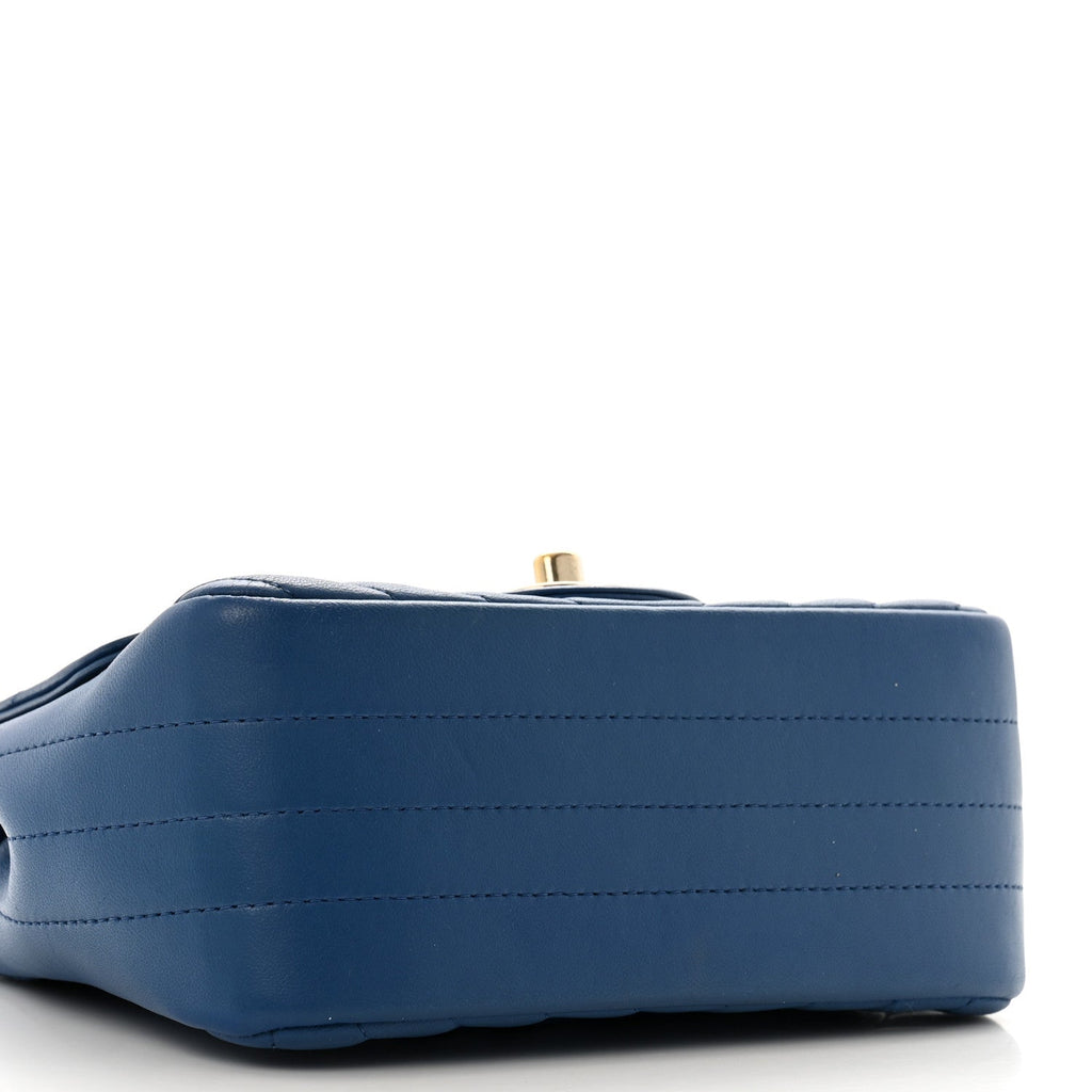 Lambskin Chevron Quilted Mini Square Flap Blue