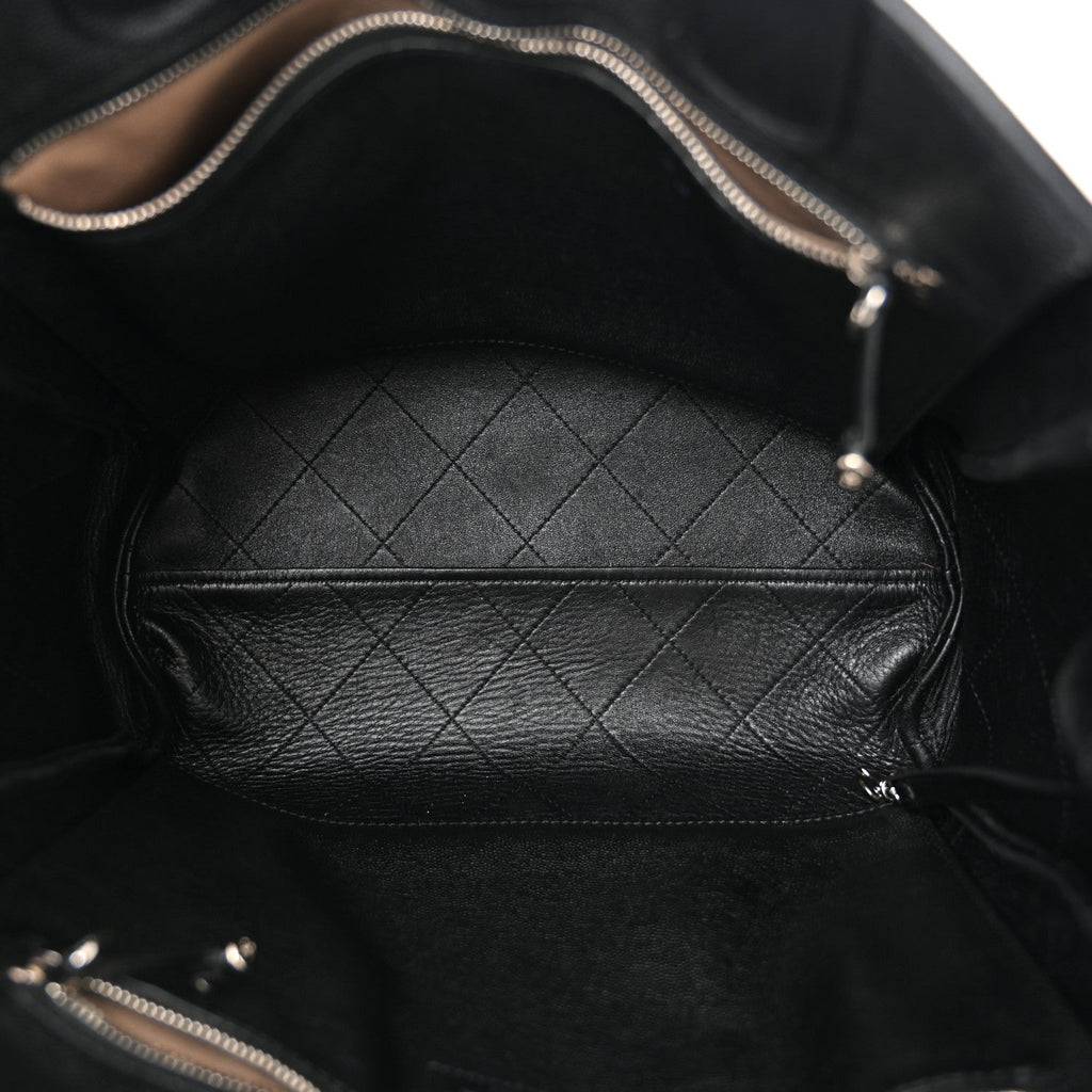 Caviar Stitched Medium Lady Coco Shopping Tote Black