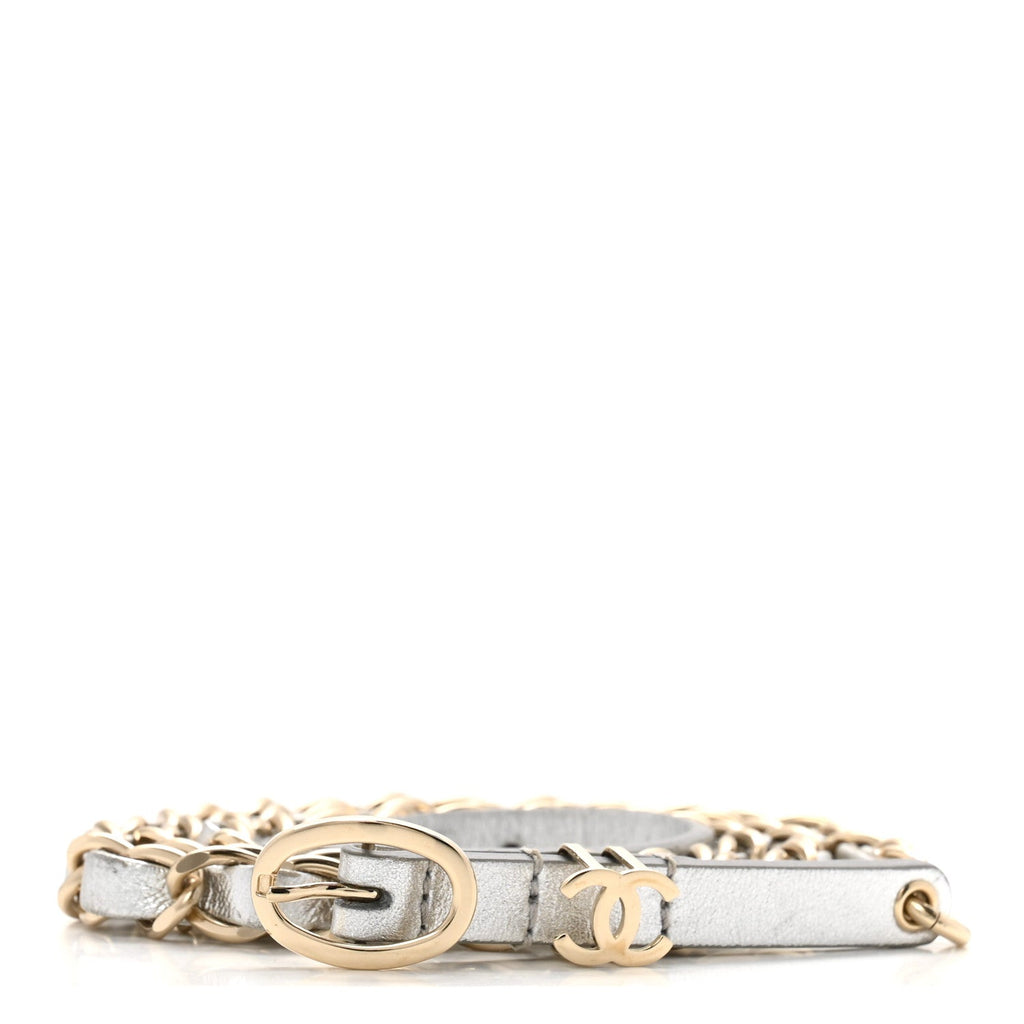 Metallic Calfskin Metal CC Chain Belt 80 32 Silver