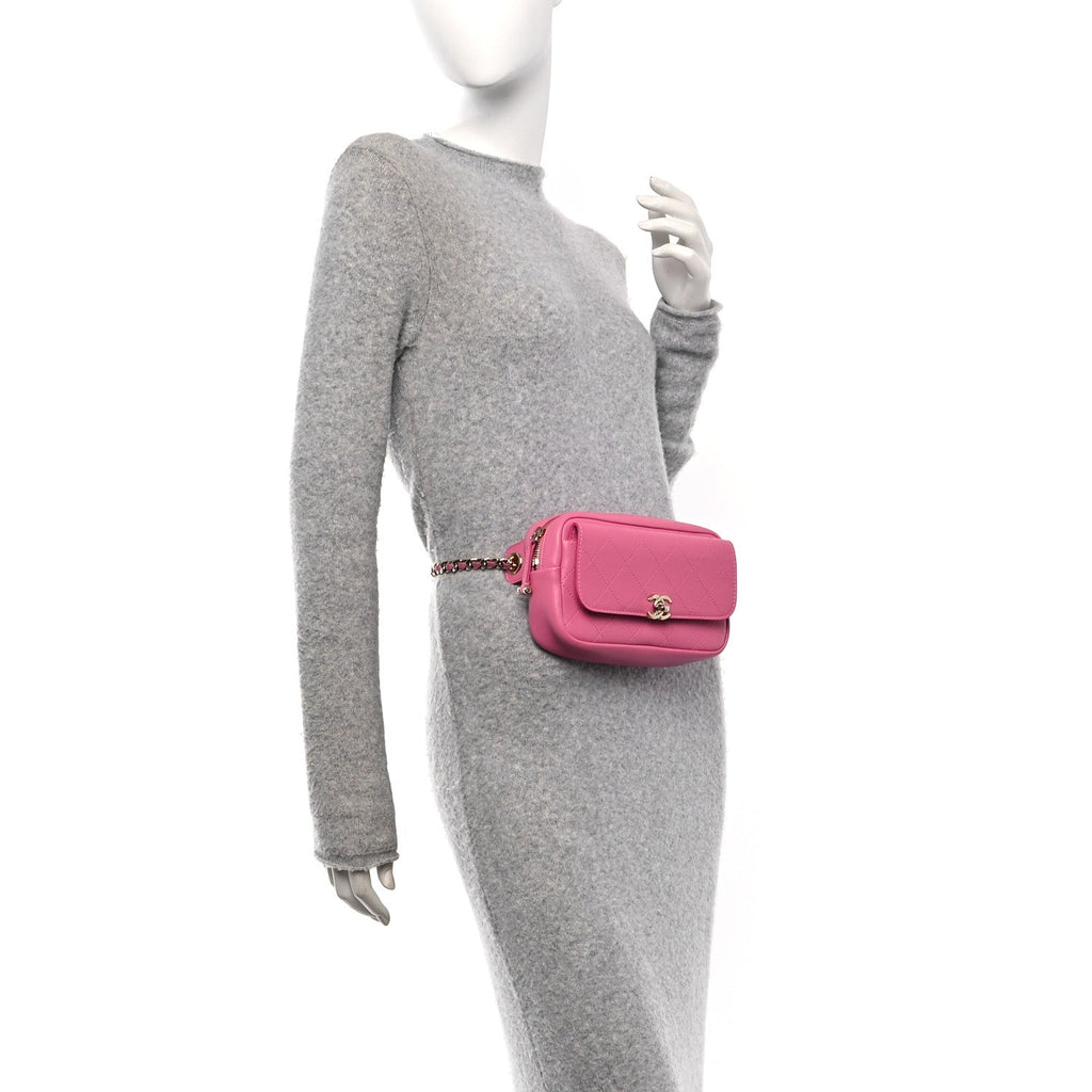 Goatksin Quilted Casual Trip Waist Bag Pink