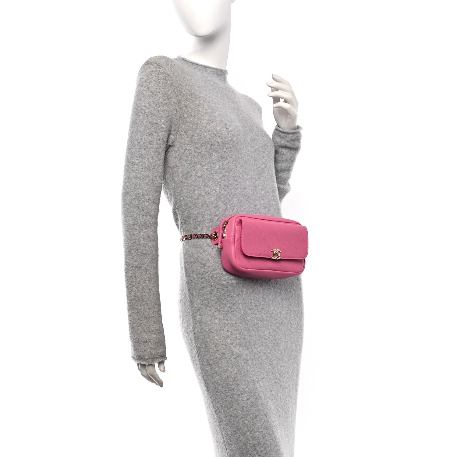 Goatksin Quilted Casual Trip Waist Bag Pink