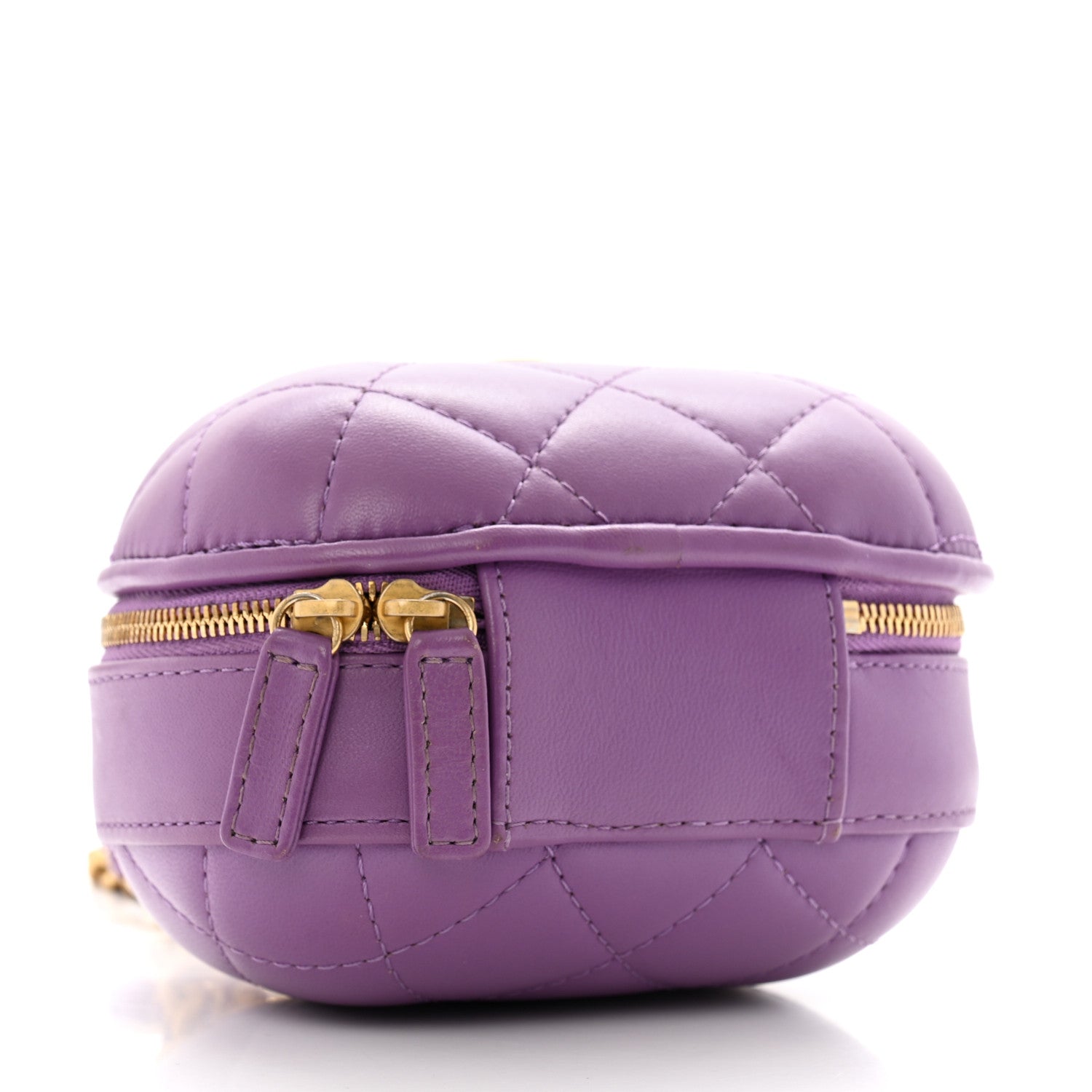 Lambskin Quilted CC Bubble Vanity Case With Chain Purple