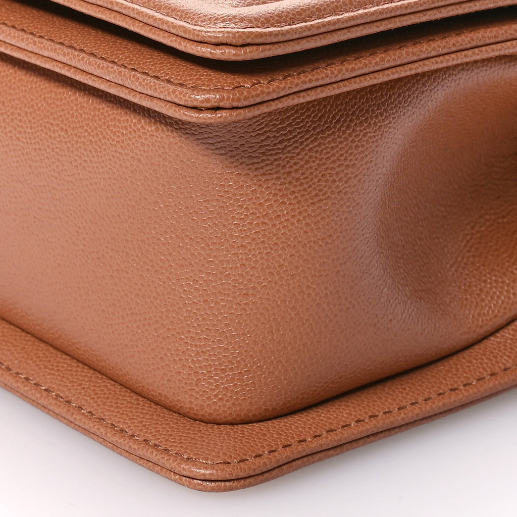 Caviar Chevron Quilted Small Boy Flap Brown