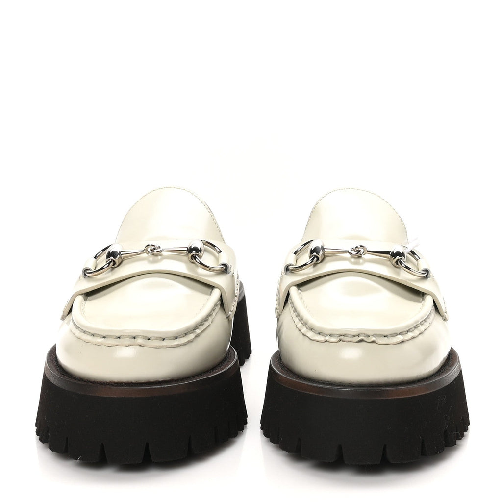 Cordovan Lux Horsebit Platform Mules 36.5 Mystic White