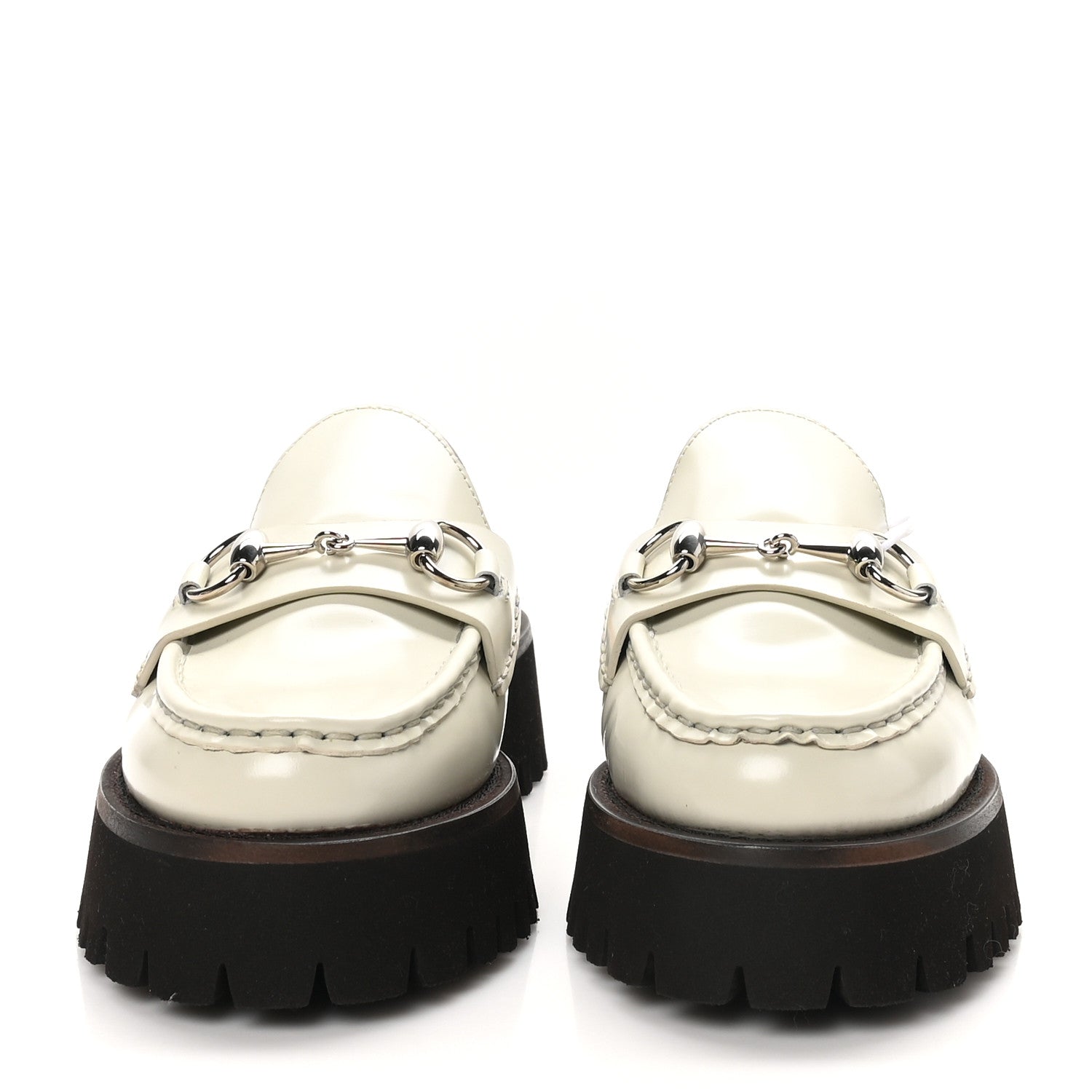 Cordovan Lux Horsebit Platform Mules 36.5 Mystic White
