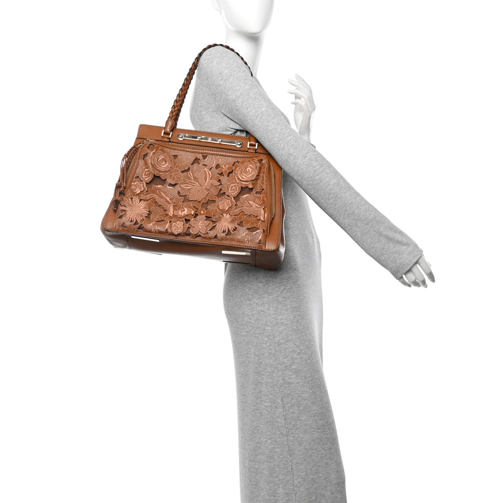 Vitello Lace Demetra Satchel Cognac