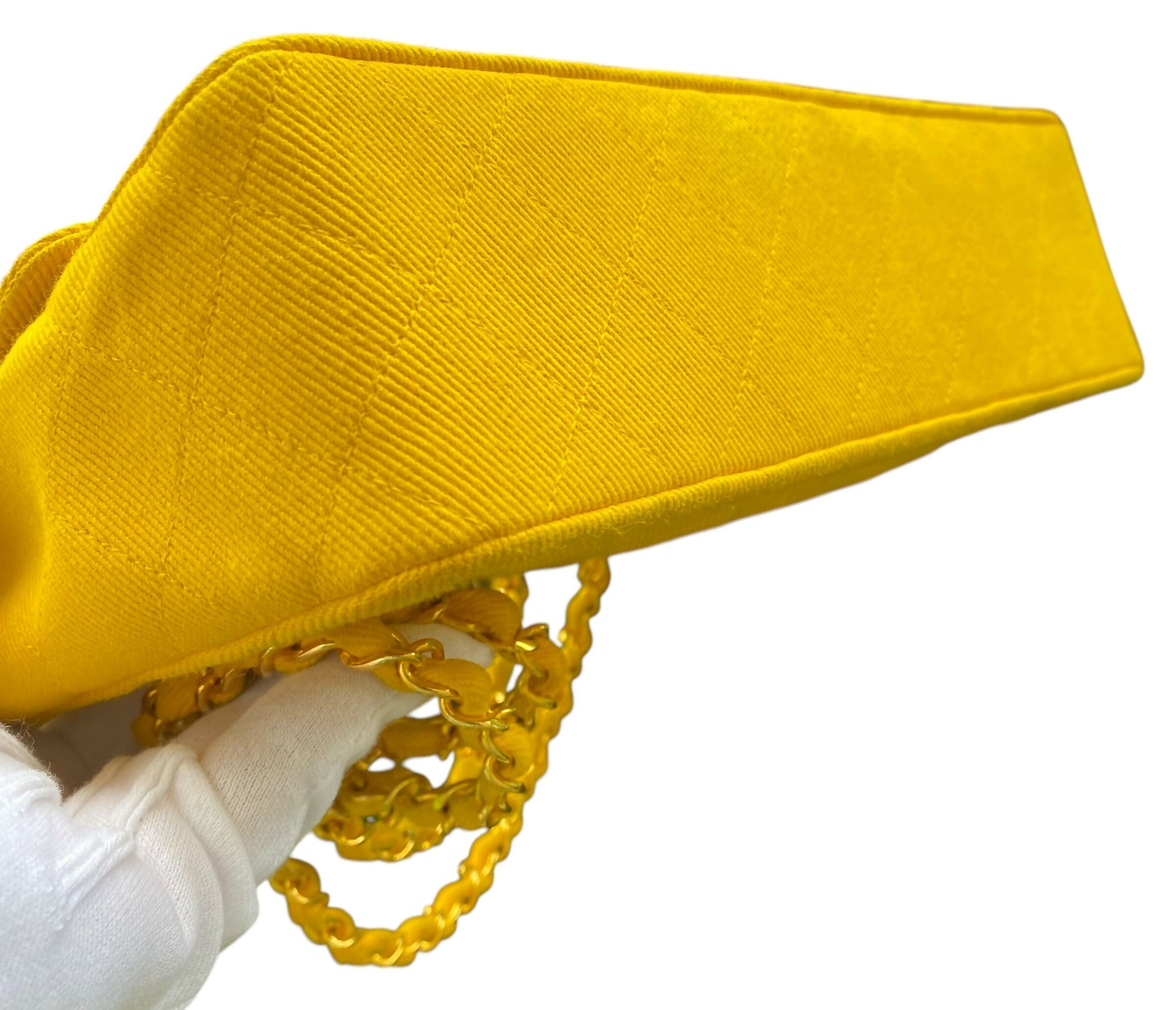 Vintage Chanel 90’s Yellow Denim Medium Classic Flap Bag 24K Gold Hardware
