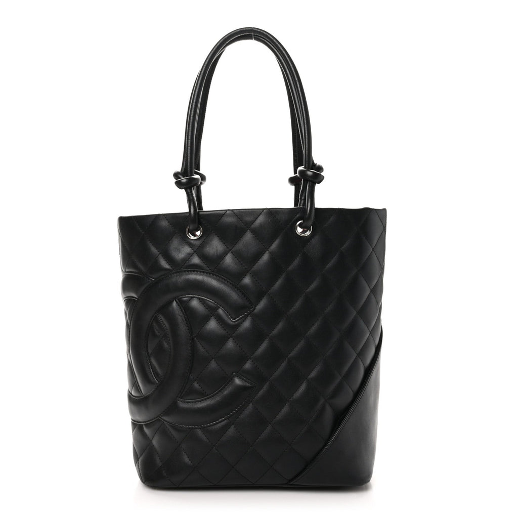 Calfskin Quilted Medium Cambon Tote Black