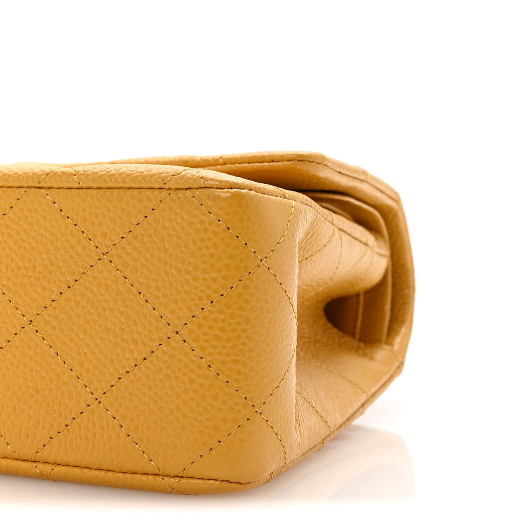 Caviar Quilted Medium Double Flap Yellow