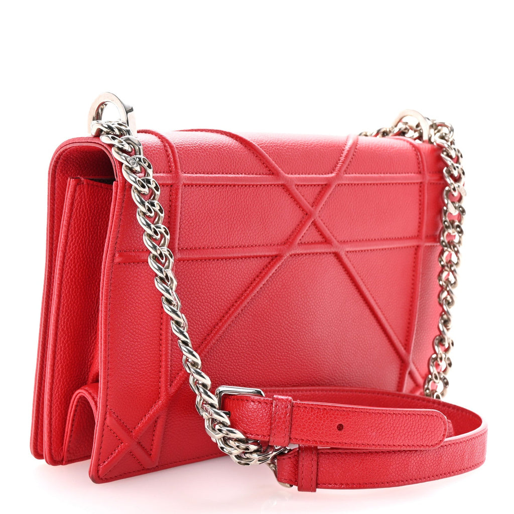 Grained Calfskin Medium Diorama Flap Bag Red