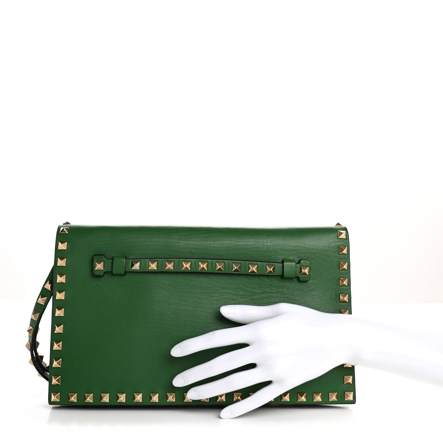 Nappa Rockstud Wristlet Clutch Emerald