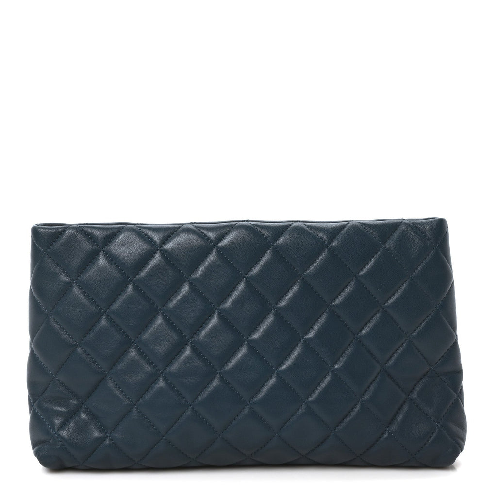 Lambskin Quilted Clutch  Turquoise
