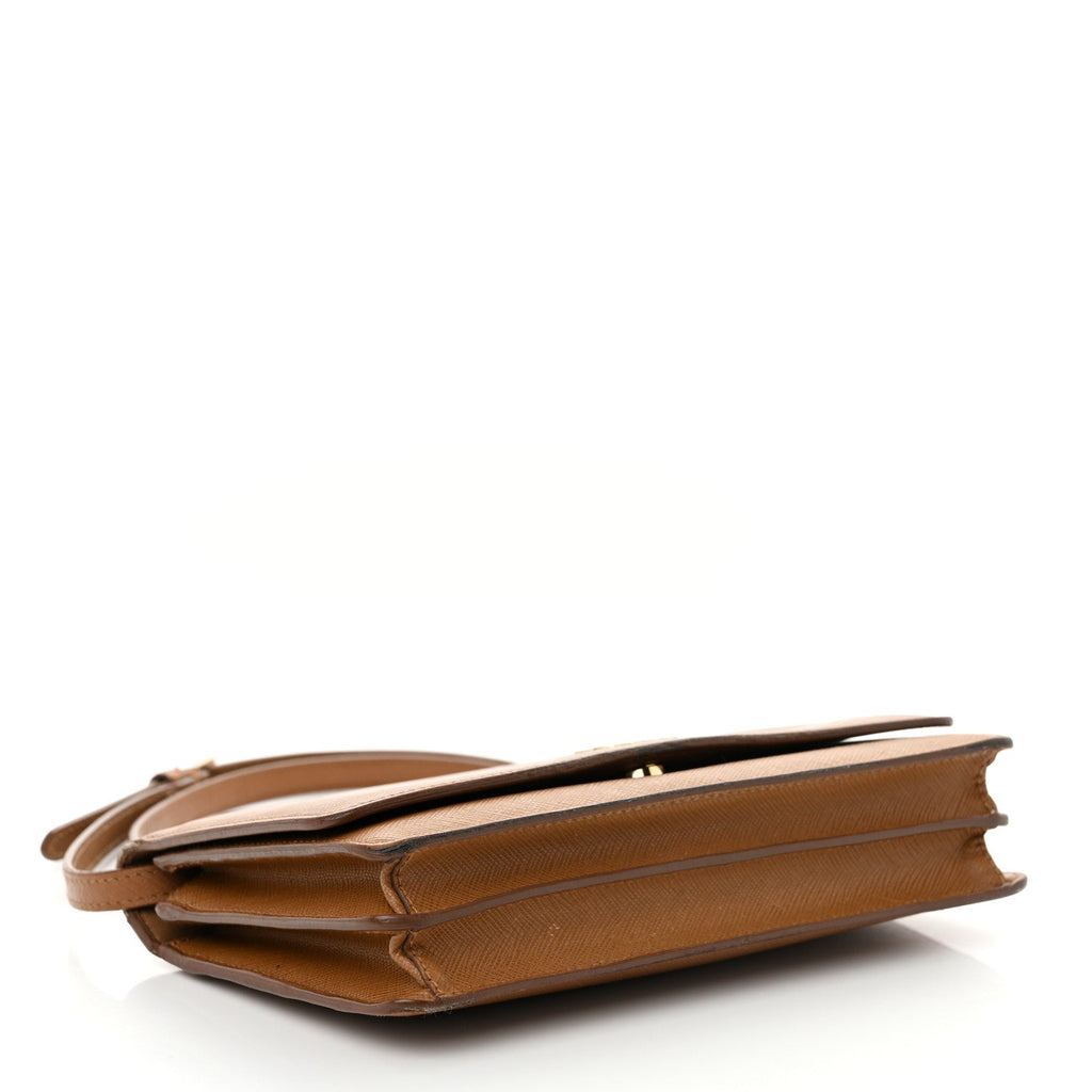 Saffiano Metal Flap Wallet With Strap Caramel