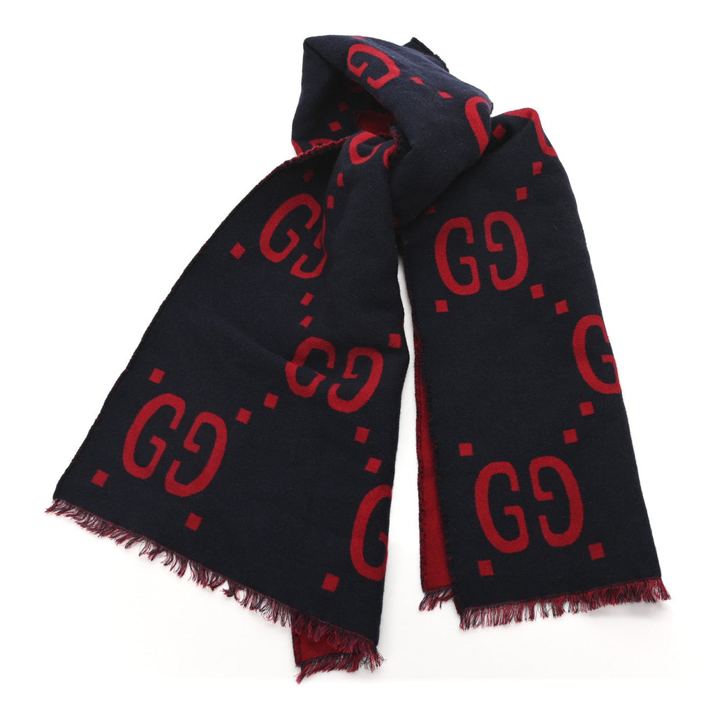 Wool Silk Monogram Jumbo GG Freedom Scarf Midnight Blue Red