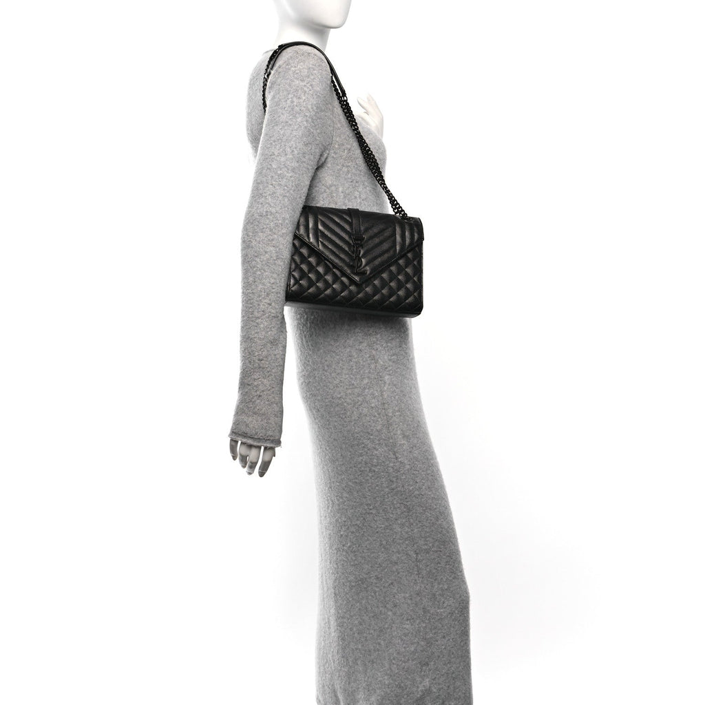 Grain De Poudre Textured Mixed Matelasse Triquilt Medium Monogram Monochrome Satchel Black