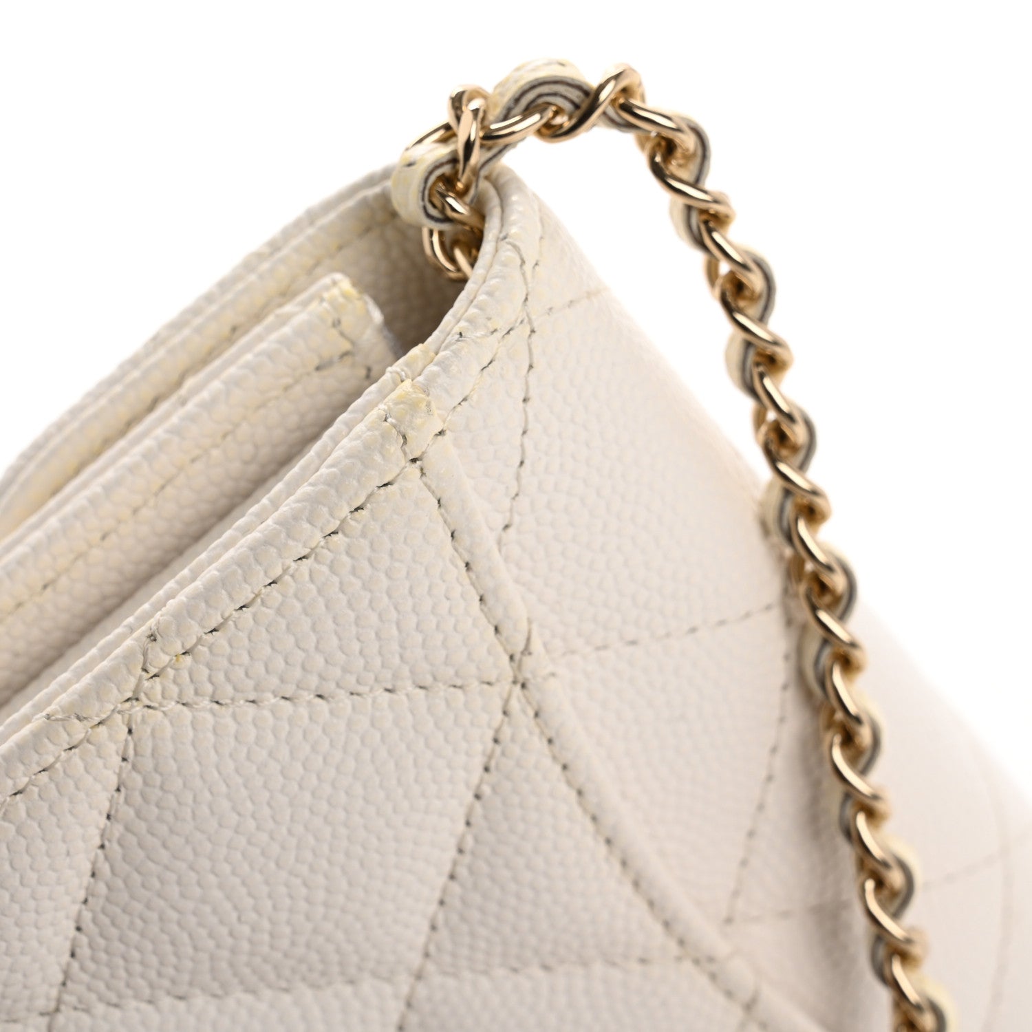 Caviar Quilted Flap  Holder On Chain White