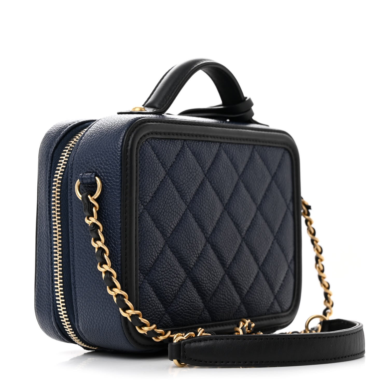 Caviar Quilted Small CC Filigree Vanity Case Navy Black