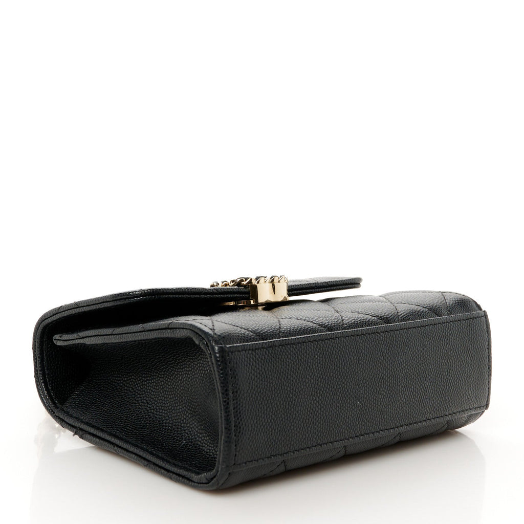 Caviar Quilted Double Chain Top Handle Flap With Chain Black