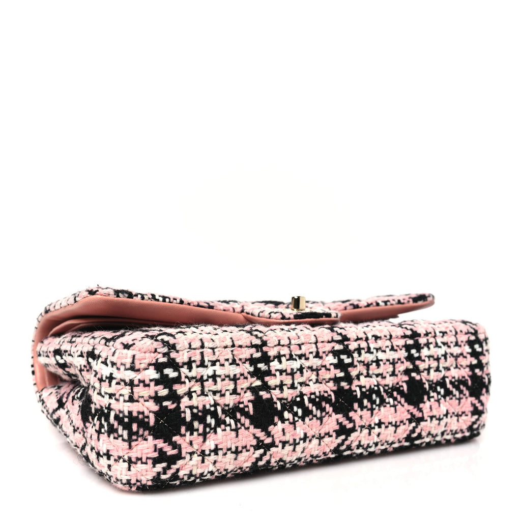 Tweed Quilted Medium Rectangular Flap Pink Black White