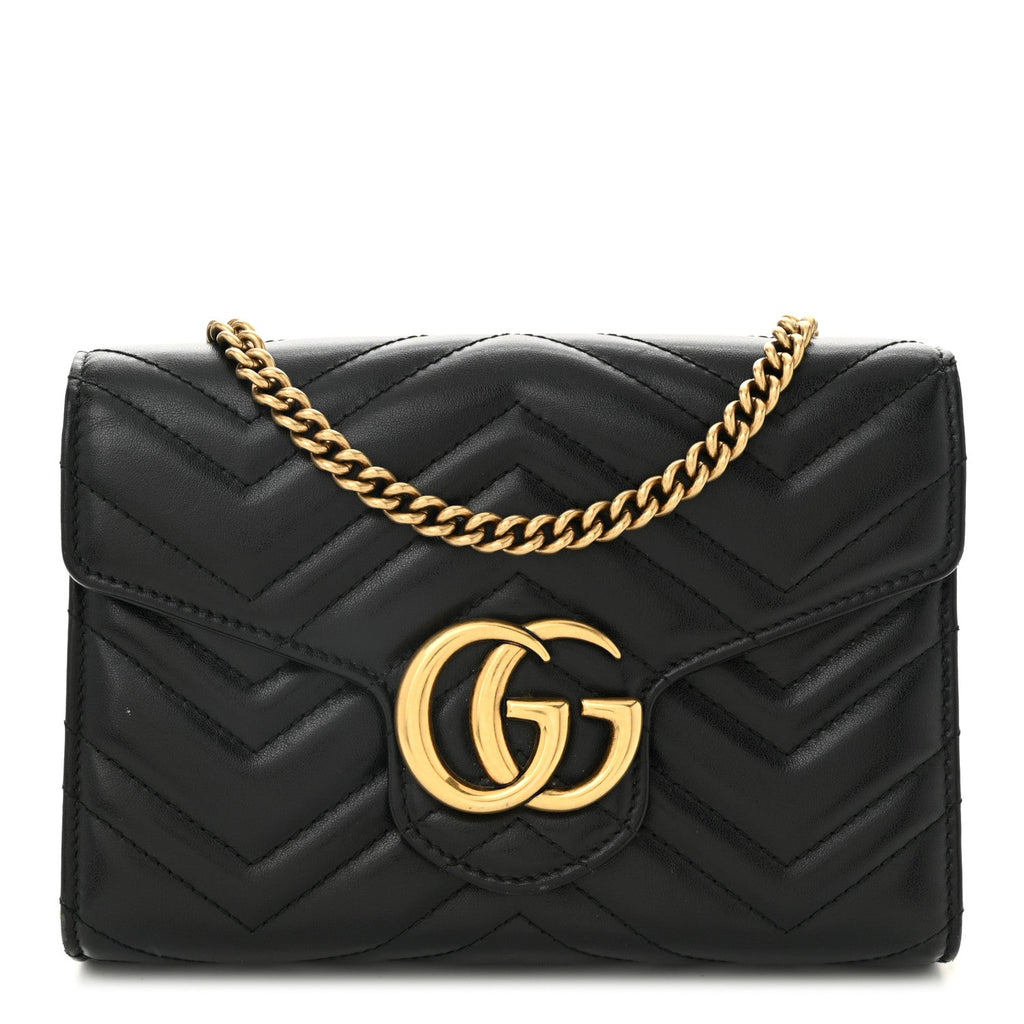 Calfskin Matelasse GG Marmont Chain Wallet Black