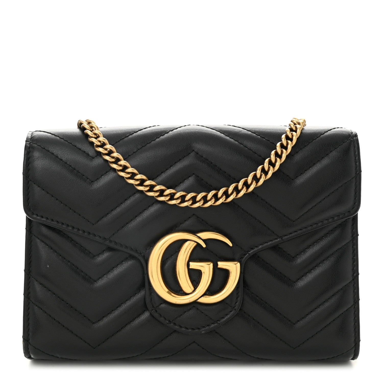 Calfskin Matelasse GG Marmont Chain Wallet Black