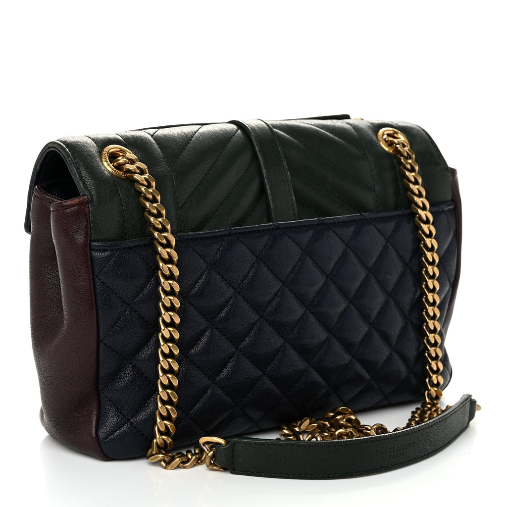 Sheepskin Tri-Color Tri-Quilt Monogram Medium College Bag
