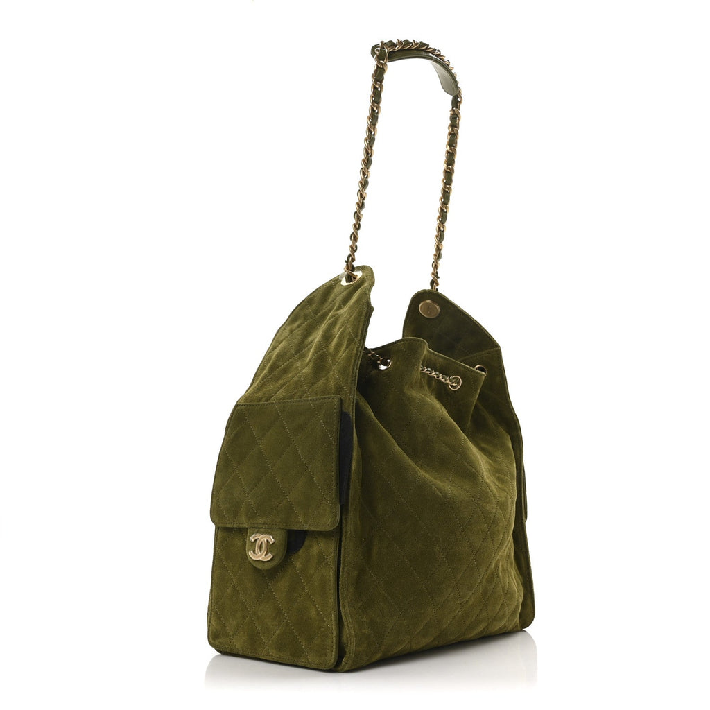 Suede Quilted Medium Chanel 25 Hobo Khaki