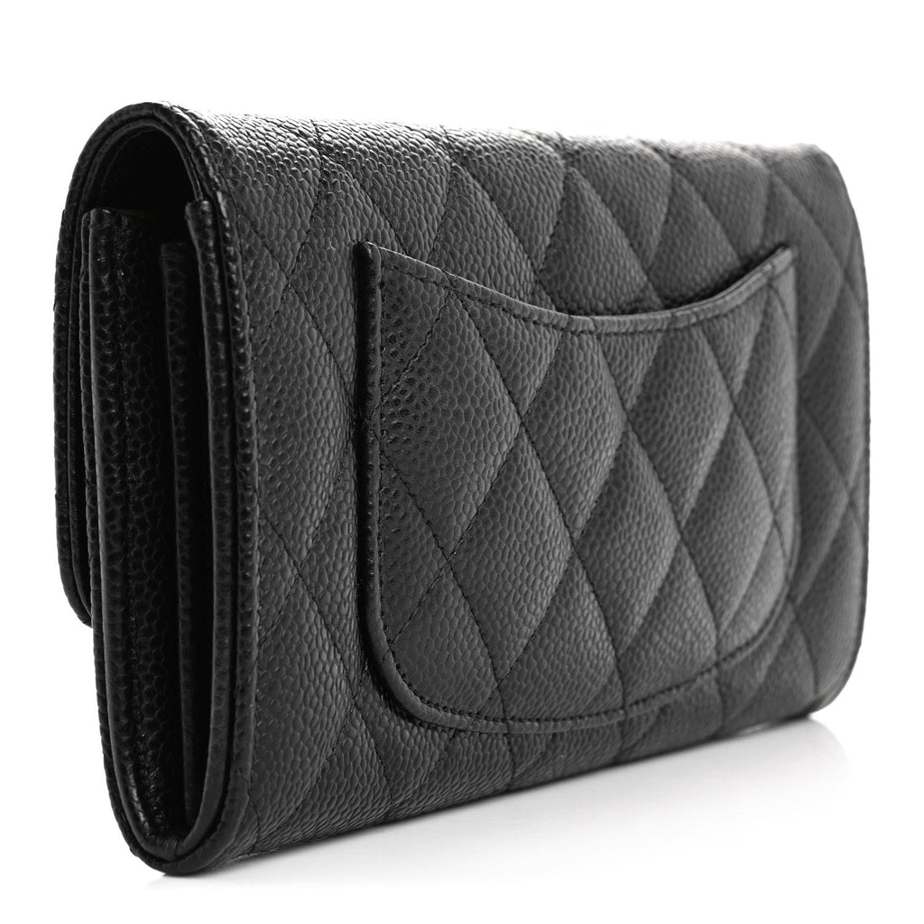 Caviar Quilted Large Gusset Flap Wallet Black