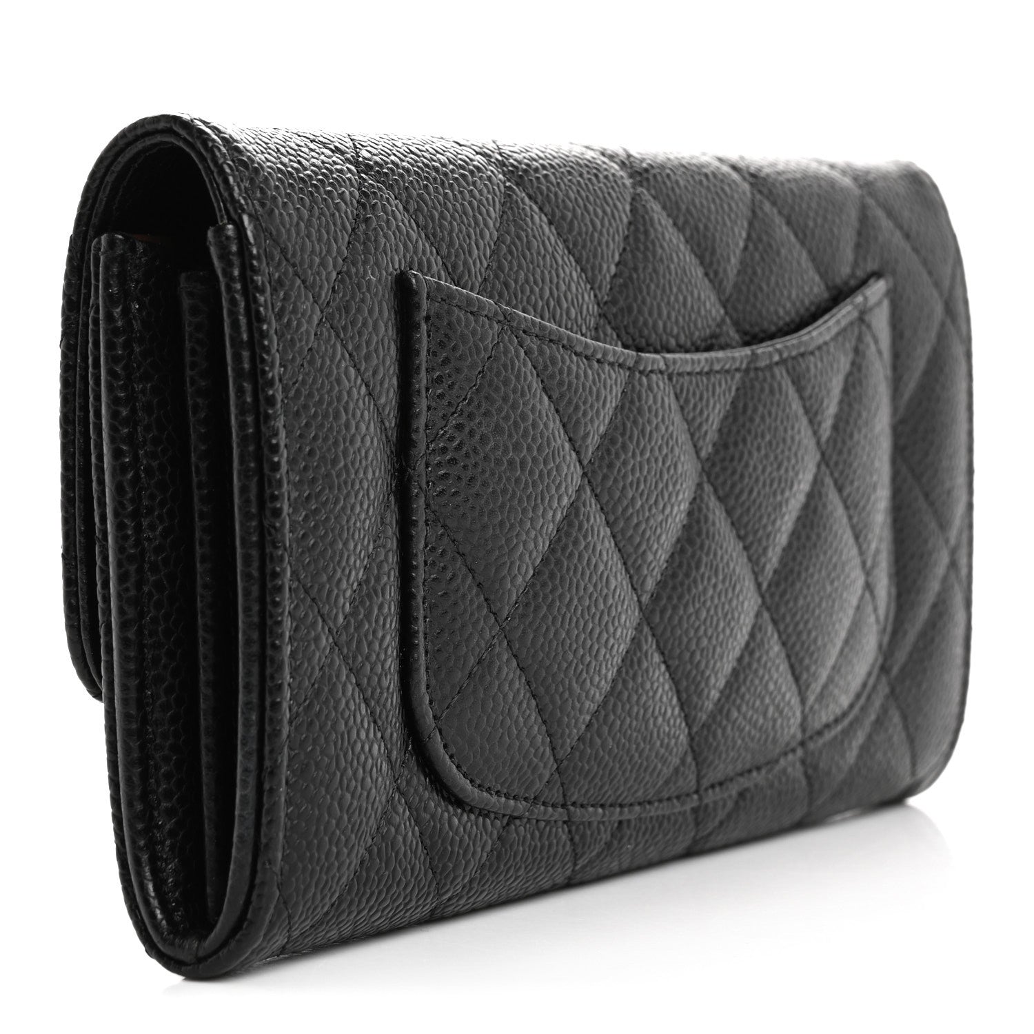 Caviar Quilted Large Gusset Flap Wallet Black
