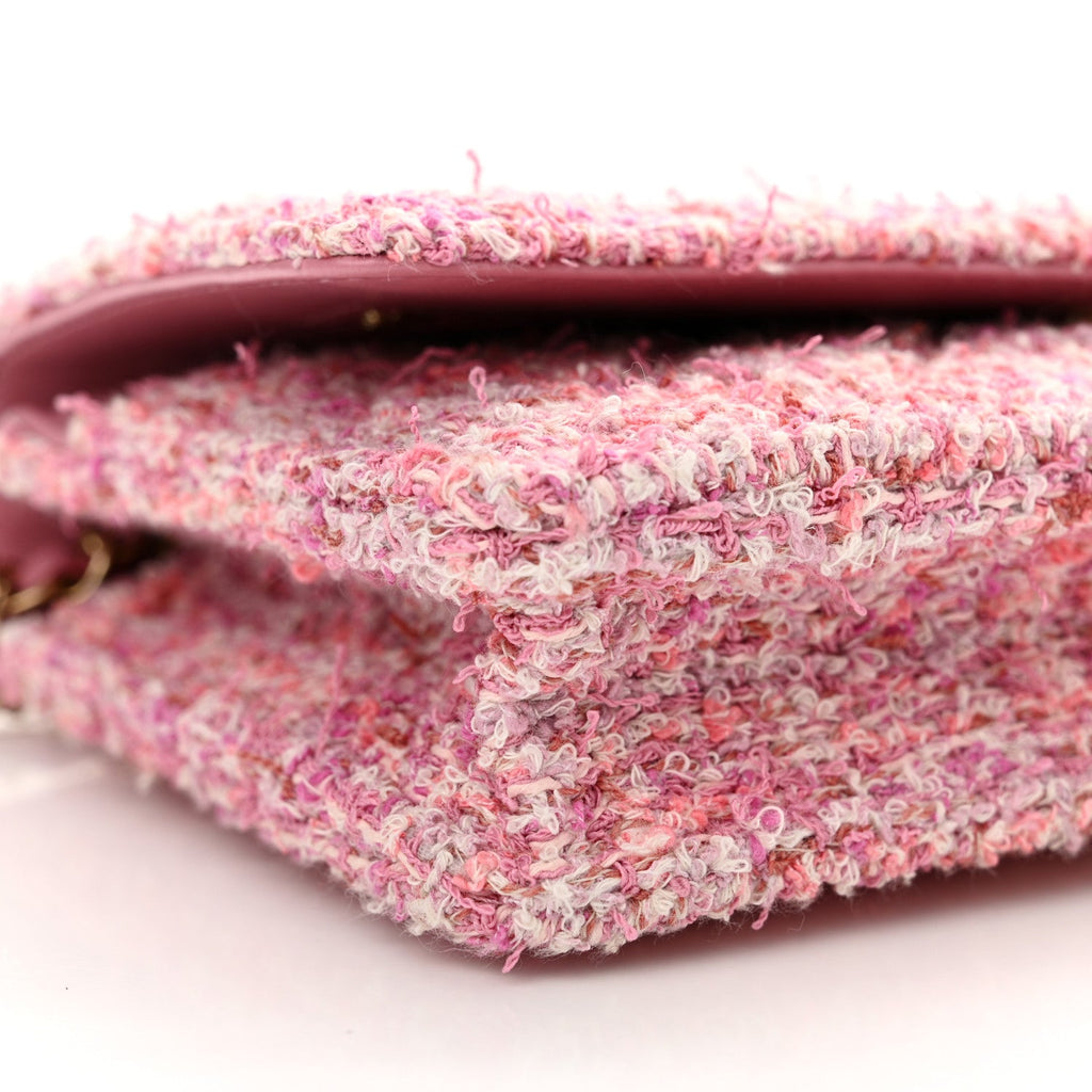 Tweed Quilted Wallet On Chain WOC Pink