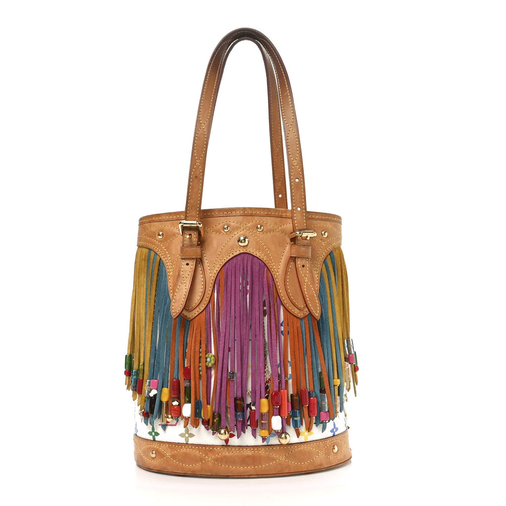 Monogram Multicolor Fringe Bucket White