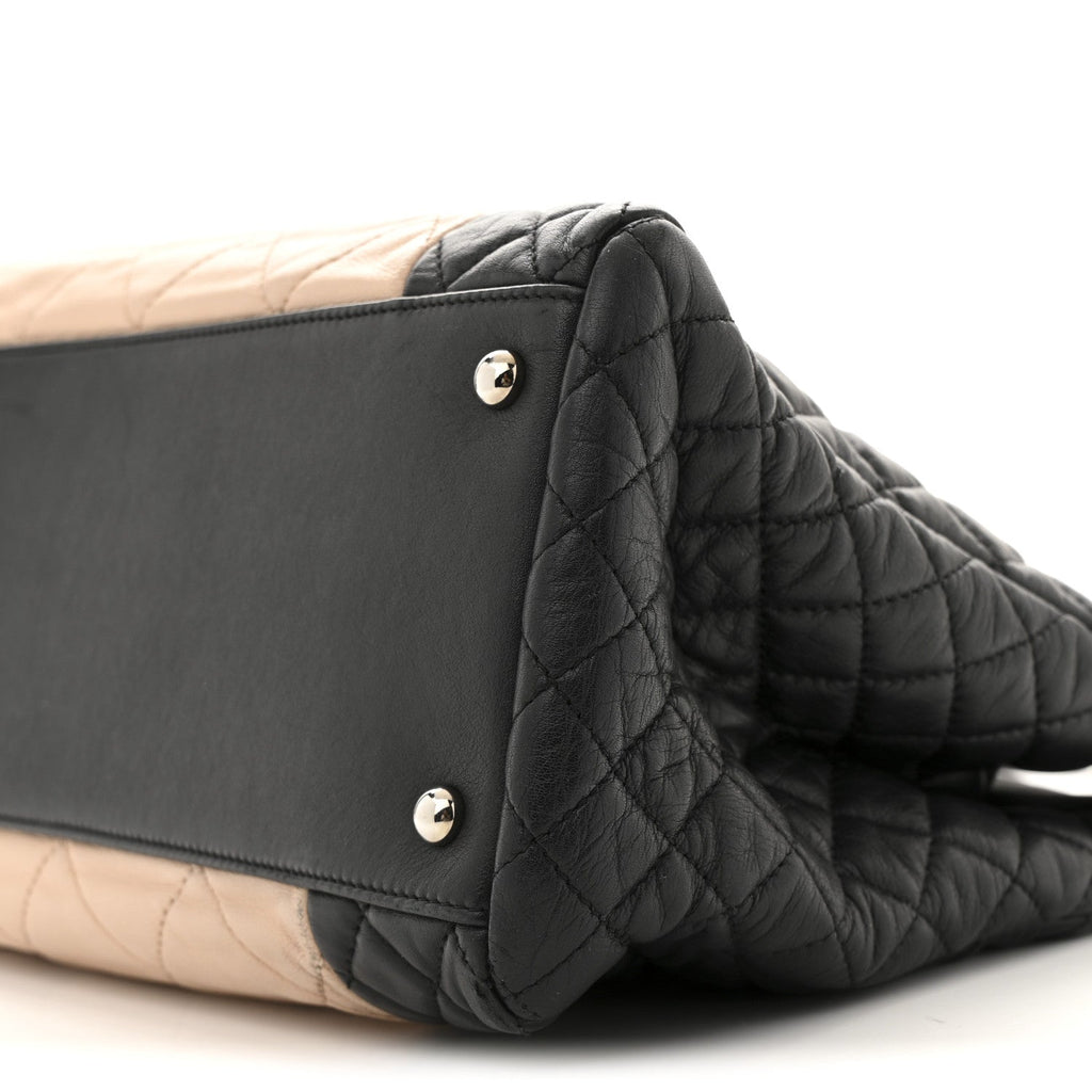Lambskin Quilted CC Shopping Tote Black Rose Clair