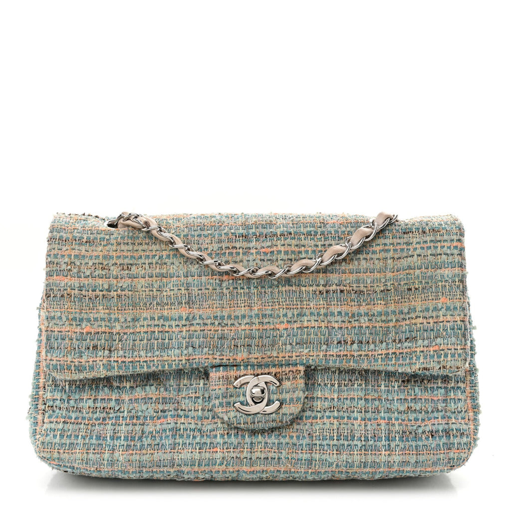 Tweed Quilted Medium Double Flap Blue Multicolor