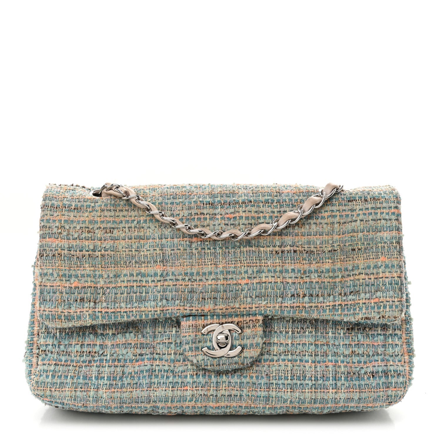Tweed Quilted Medium Double Flap Blue Multicolor