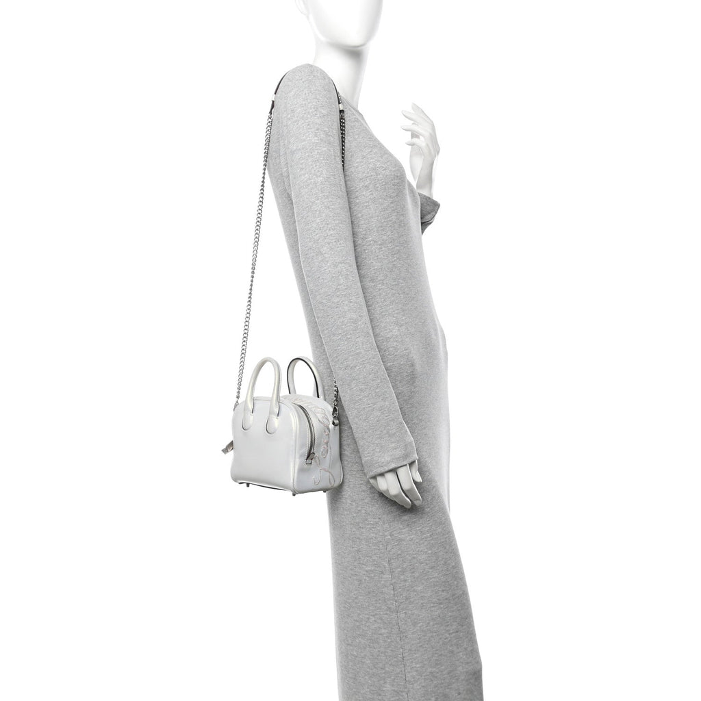Iridescent Calfskin Paris Nano Collage Marie Jane Tote White