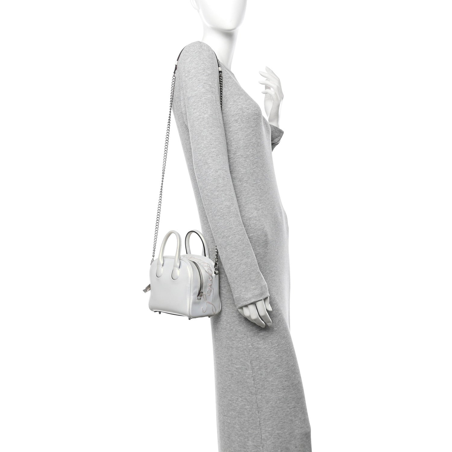 Iridescent Calfskin Paris Nano Collage Marie Jane Tote White
