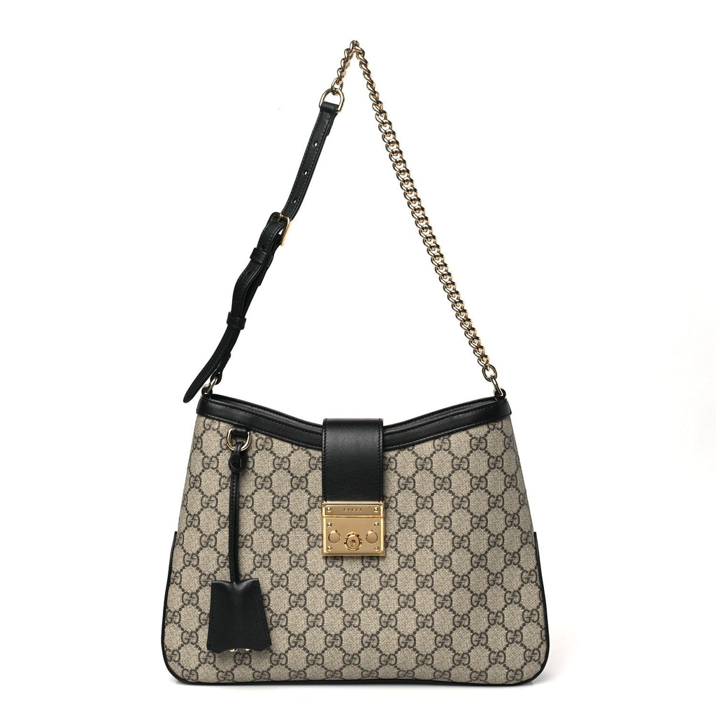 GG Supreme Monogram Medium Padlock Shoulder Bag Black