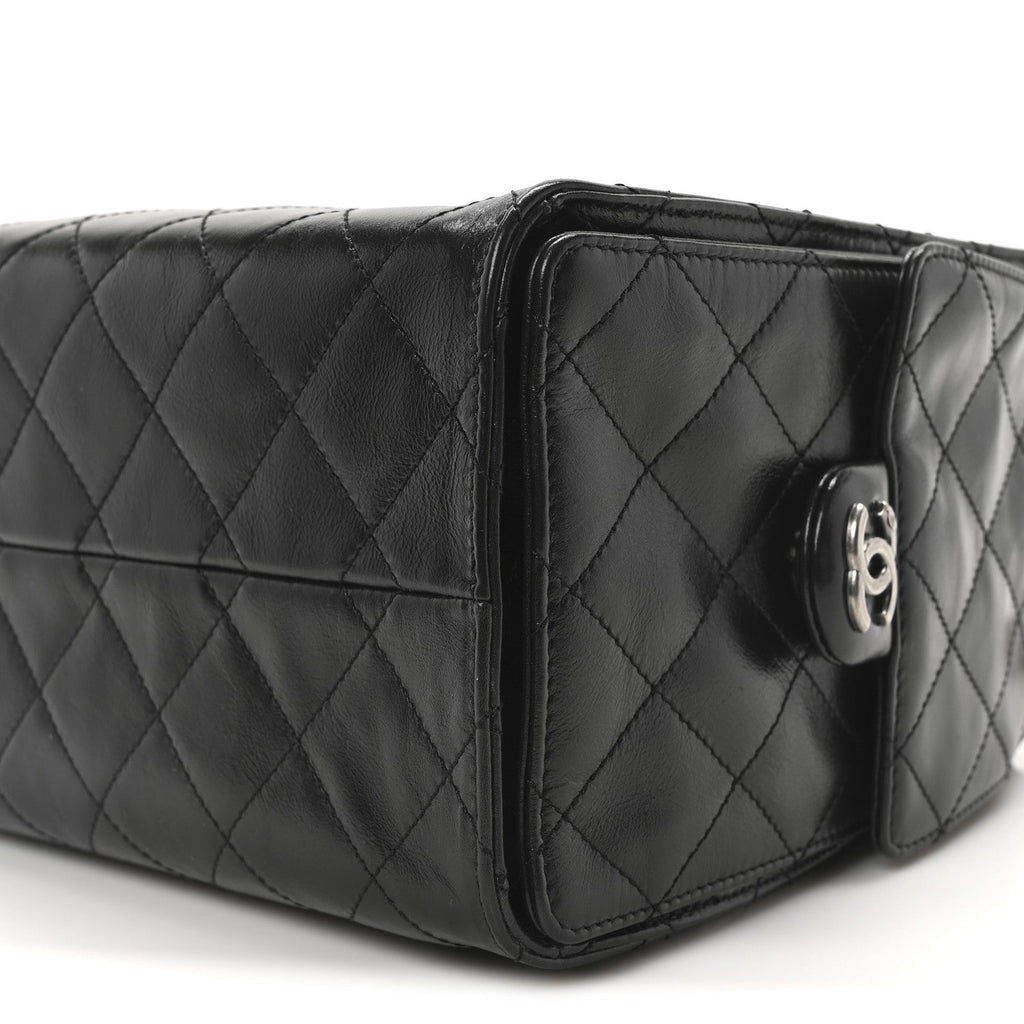 Shiny Crumpled Calfskin Quilted Small Chanel 25 Handbag Black