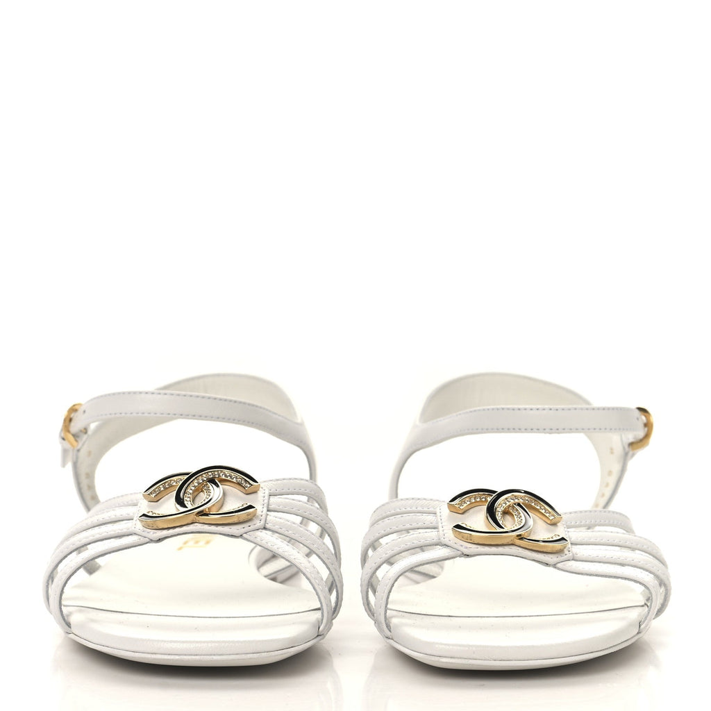 Lambskin Crystal CC Sandals 37 White