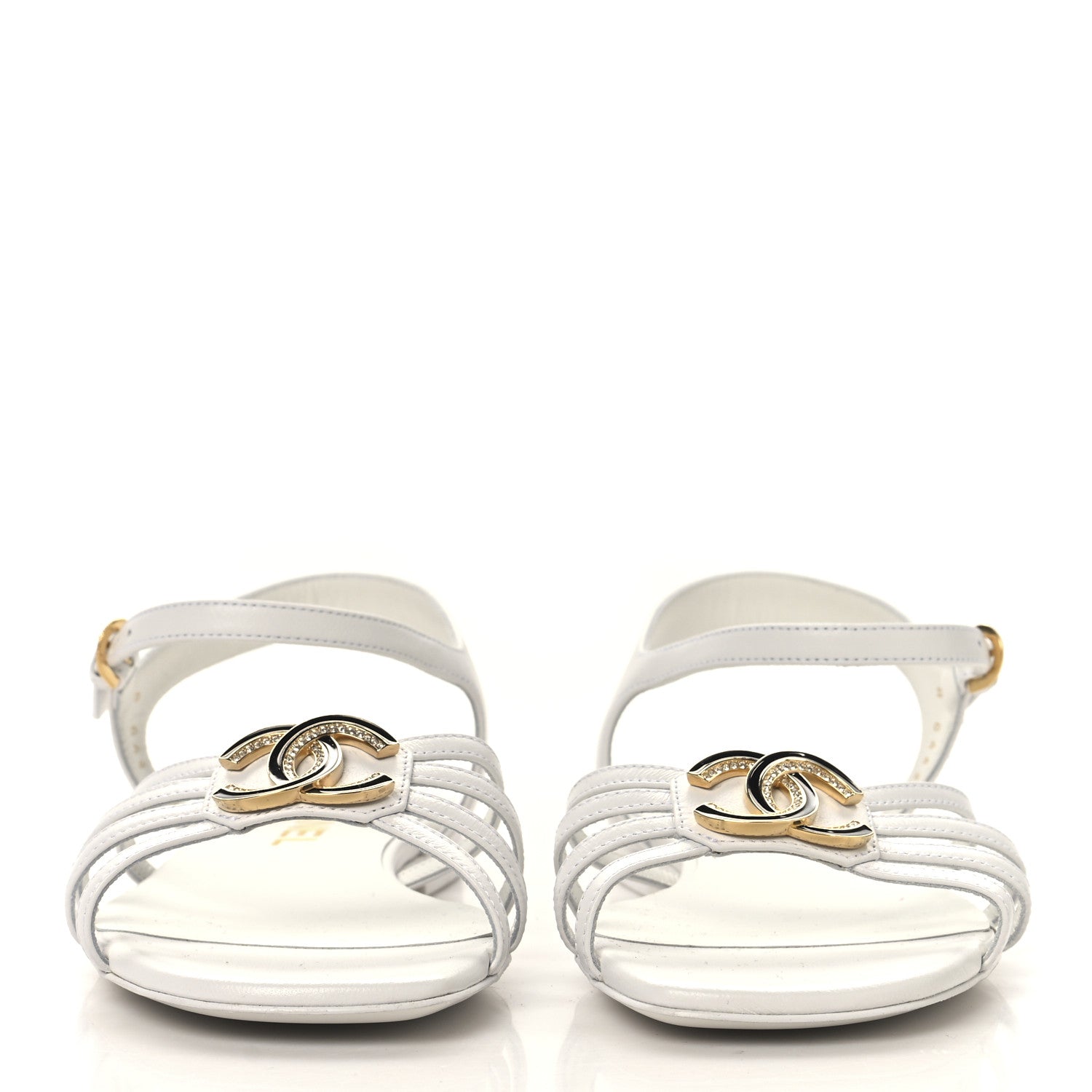 Lambskin Crystal CC Sandals 37 White