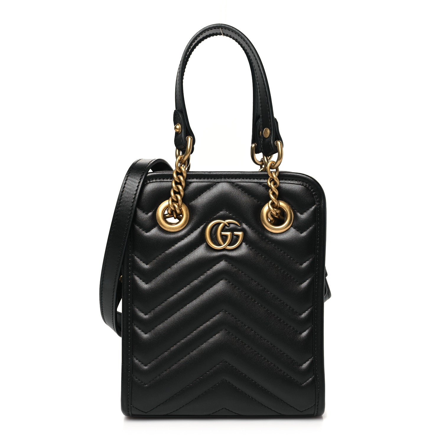 Calfskin Matelasse Chevron Mini GG Marmont Tote Black